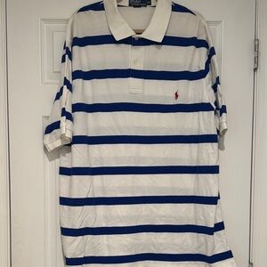Ralph Lauren White & Blue Striped Polo Shirt